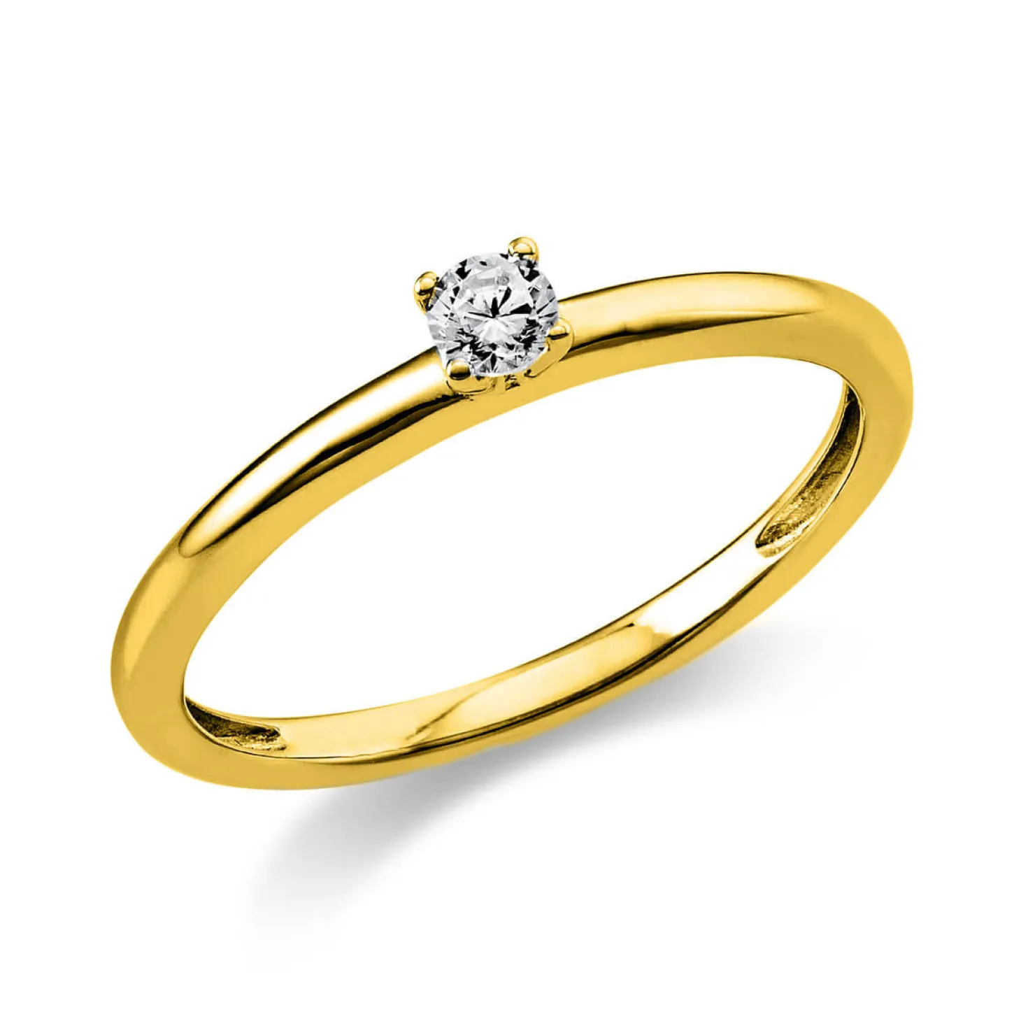 Solitär Ring Damenring 750 Gold Gelbgold Diamant Brillant 0,10 Ct. 4er-Krappe