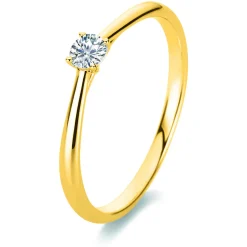 Solitär Ring Damenring 585 Gold Gelbgold mit Diamant Brillant 0,15 Ct 4er-Krappe