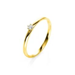 Solitär Ring Damenring 585 Gold Gelbgold mit Diamant Brillant 0,05 Ct 6er-Krappe