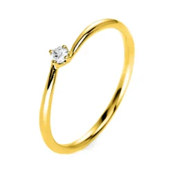 Solitär Ring Damenring 750 Gold Gelbgold mit Diamant Brillant 0,05 Ct 4er-Krappe