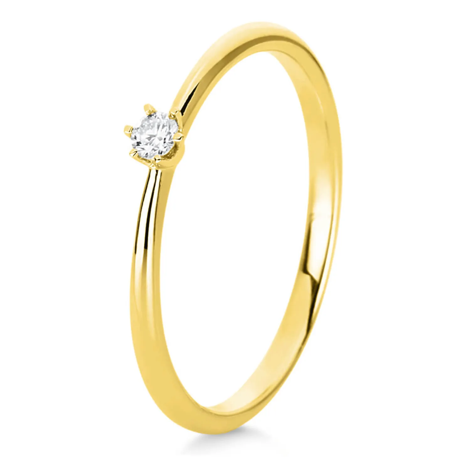 Solitär Ring Damenring 585 Gold Gelbgold mit Diamant Brillant 0,05 Ct 6er-Krappe