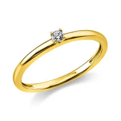 Solitär Ring Damenring 750 Gold Gelbgold mit Diamant Brillant 0,05 Ct 4er-Krappe
