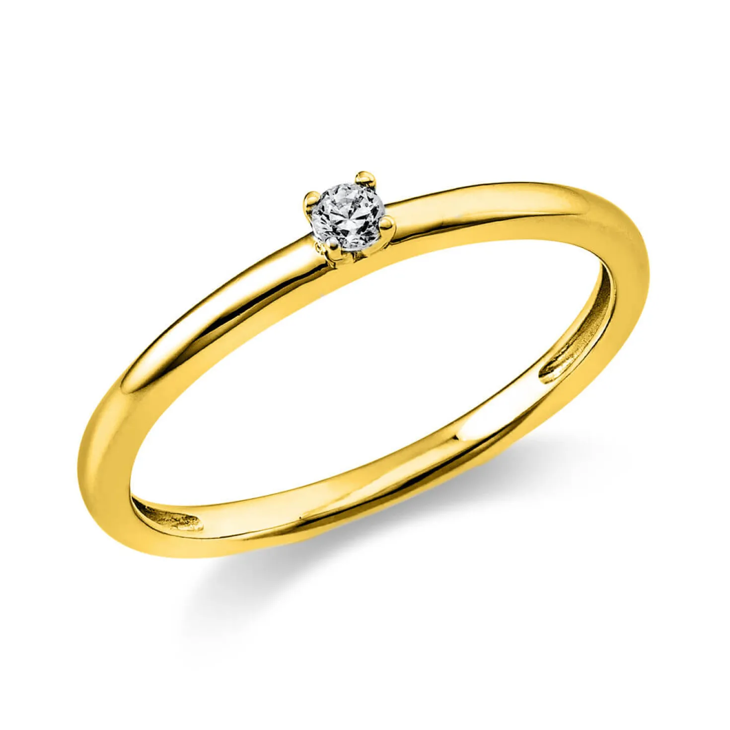 Solitär Ring Damenring 585 Gold Gelbgold mit Diamant Brillant 0,05 Ct 4er-Krappe