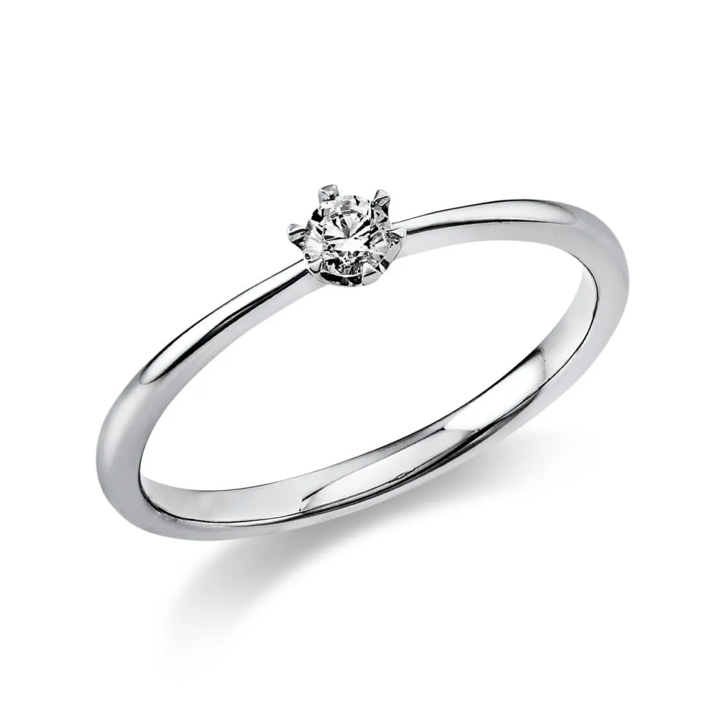 Solitär Ring Damenring 585 Gold Weißgold Diamant Brillant 0,10 Ct. 6er-Krappe