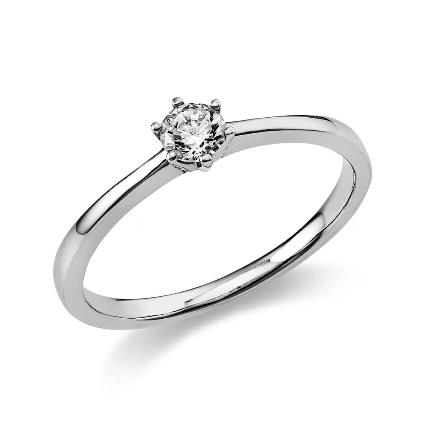Solitär Ring Damenring 750 Gold Weißgold Diamant Brillant 0,20 Ct. 6er-Krappe