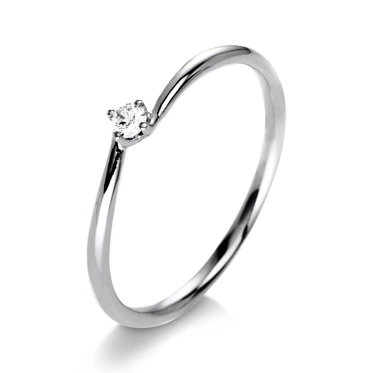 Solitär Ring Damenring 585 Gold Weißgold mit Diamant Brillant 0,05 Ct 4er-Krappe