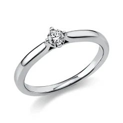 Solitär Ring Damenring 585 Gold Weißgold mit Diamant Brillant 0,15 Ct 4er-Krappe