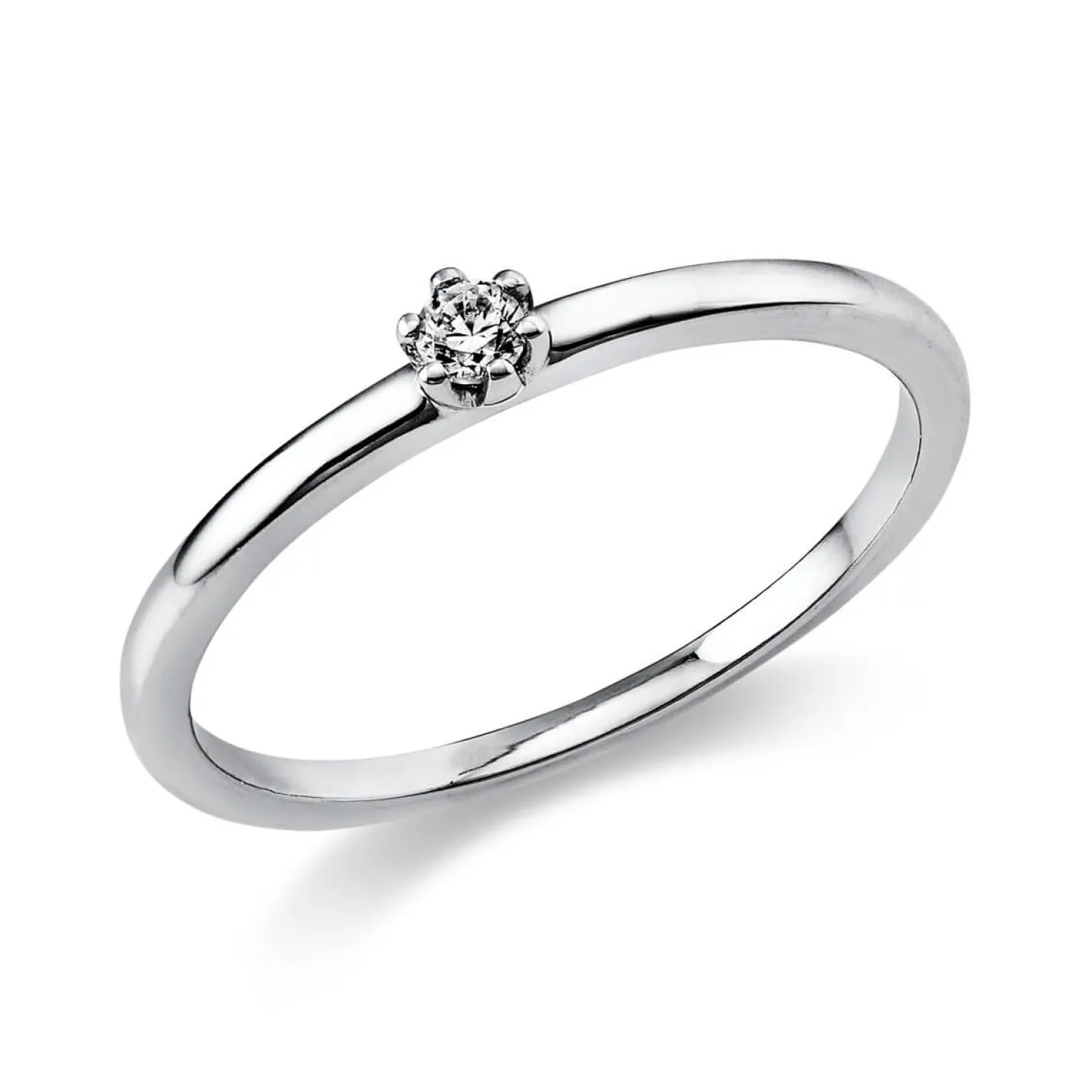 Solitär Ring Damenring 750 Gold Weißgold mit Diamant Brillant 0,05 Ct 6er-Krappe