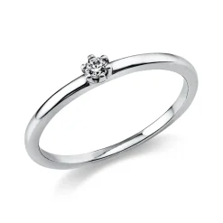 Solitär Ring Damenring 585 Gold Weißgold mit Diamant Brillant 0,05 Ct 6er-Krappe