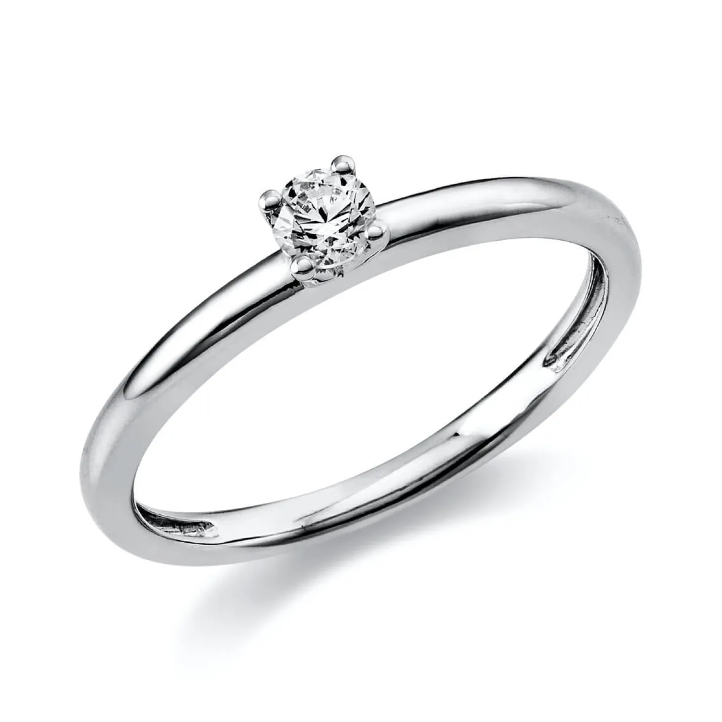 Solitär Ring Damenring 585 Gold Weißgold mit Diamant Brillant 0,15 Ct 4er-Krappe