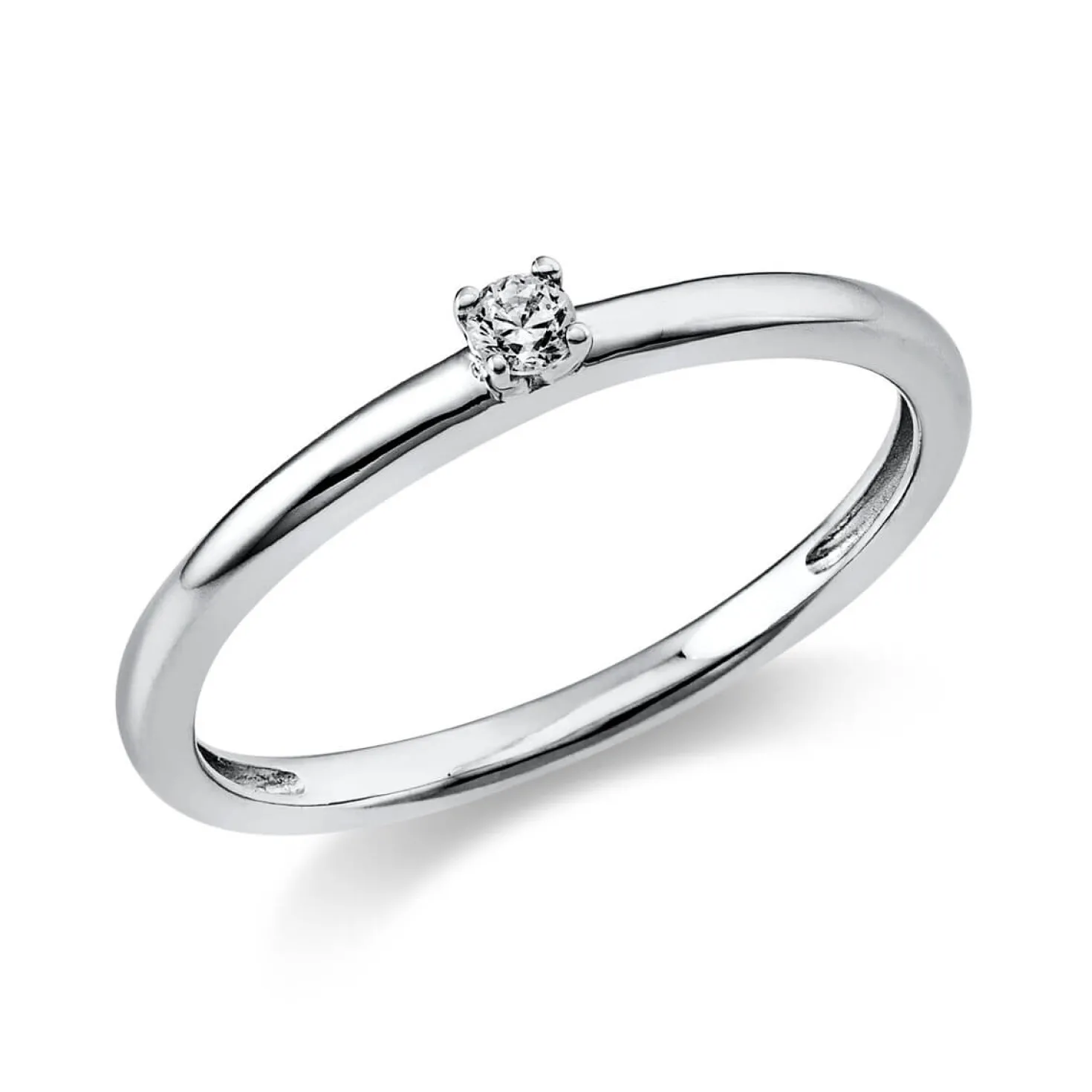 Solitär Ring Damenring 585 Gold Weißgold mit Diamant Brillant 0,05 Ct 4er-Krappe