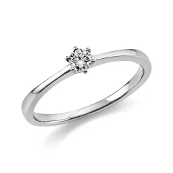 Solitär Ring Damenring 750 Gold Weißgold mit Diamant Brillant 0,15 Ct 6er-Krappe