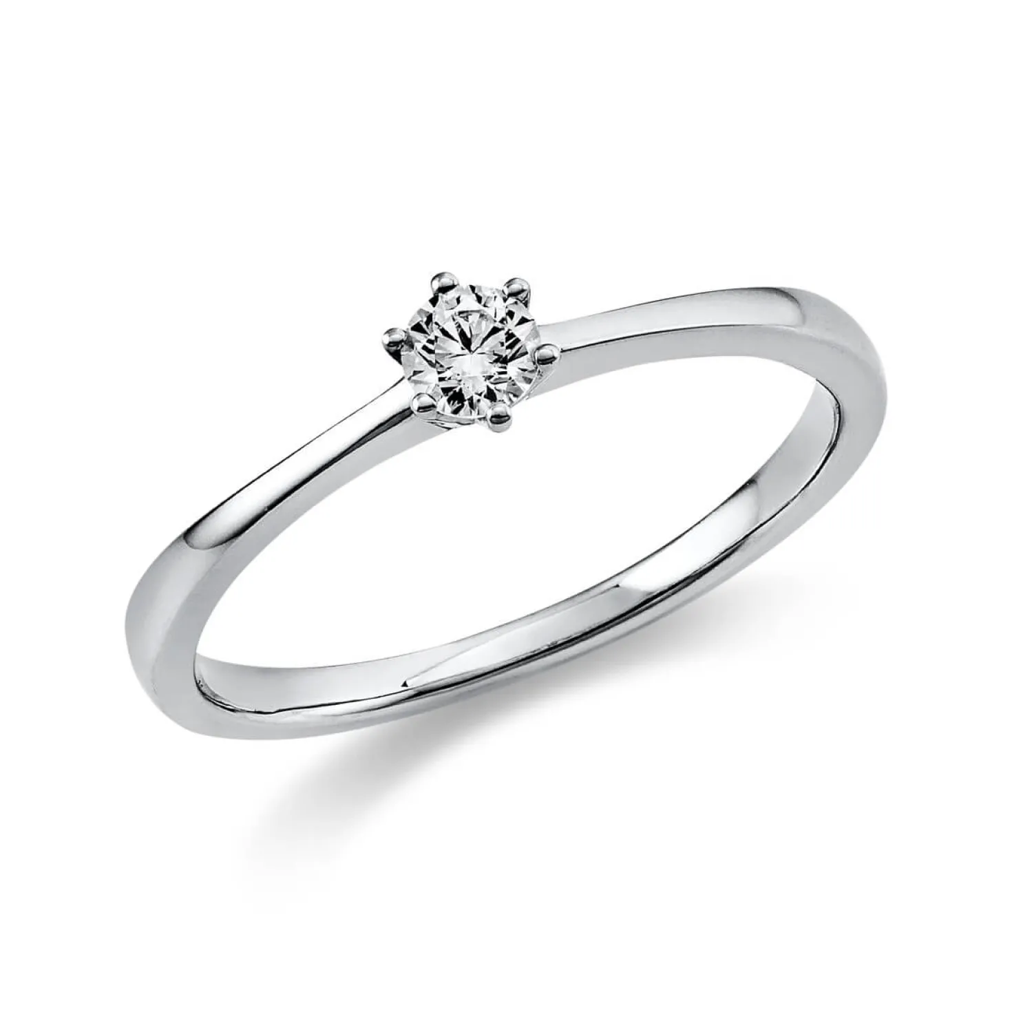 Solitär Ring Damenring 750 Gold Weißgold mit Diamant Brillant 0,15 Ct 6er-Krappe