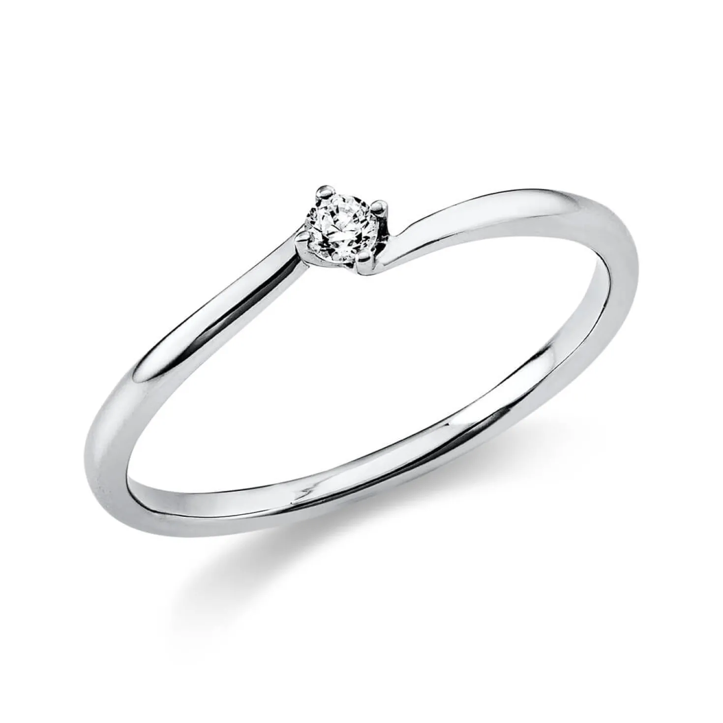 Solitär Ring Damenring 750 Gold Weißgold mit Diamant Brillant 0,05 Ct 4er-Krappe
