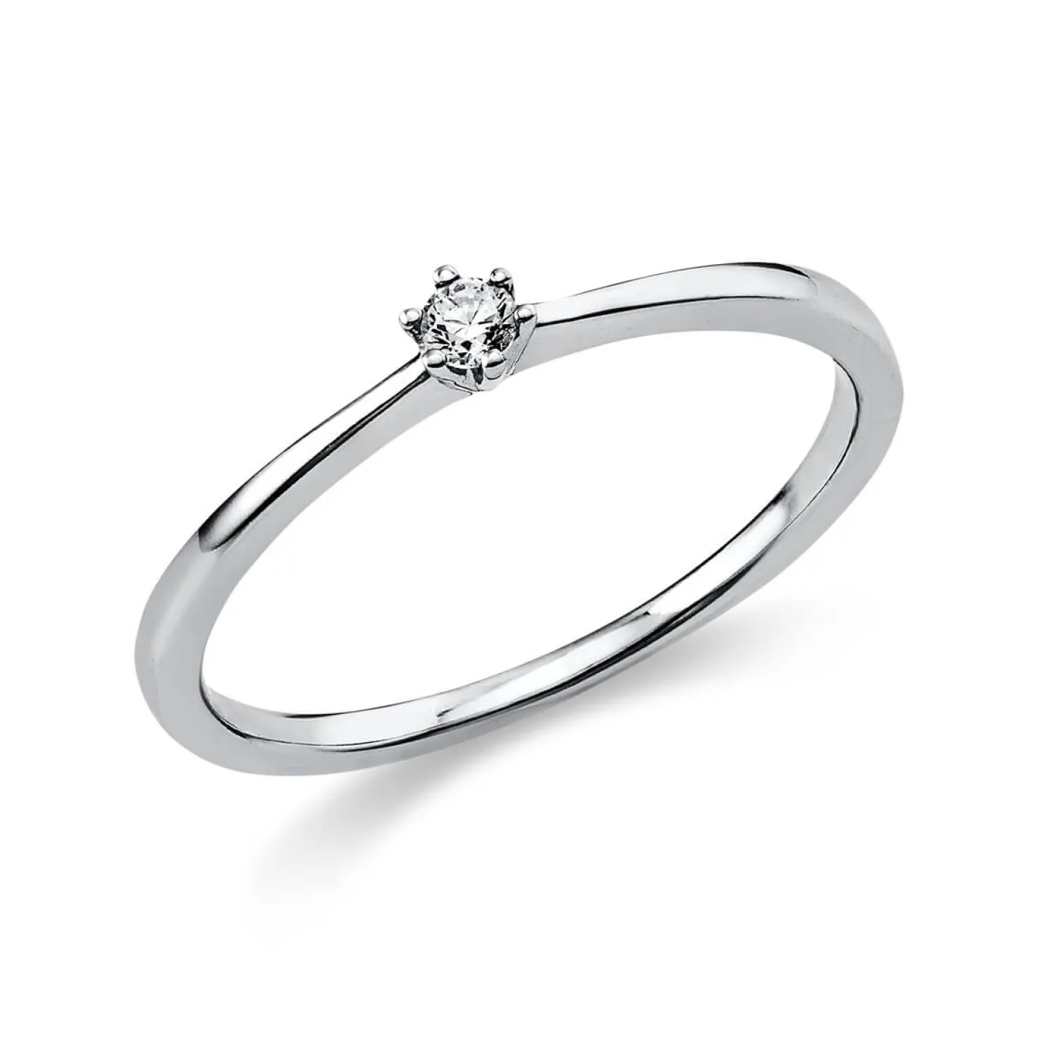Solitär Ring Damenring 750 Gold Weißgold mit Diamant Brillant 0,05 Ct 6er-Krappe