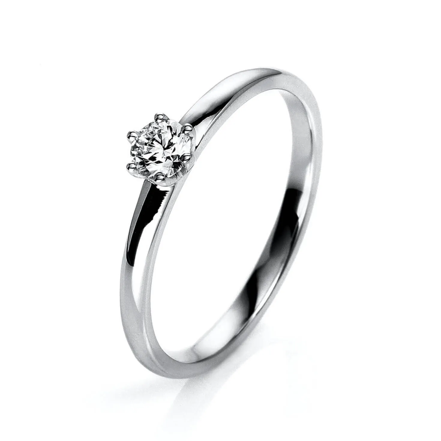 Solitär Ring Damenring 950 Platin Diamant Brillant 0,20 Ct. 6er-Krappe B: 1,7mm