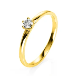 Solitär Ring 750 Gold Gelbgold Brillant 0,15 Ct B: 10,6mm, H: 10,5mm, S: 2,8mm