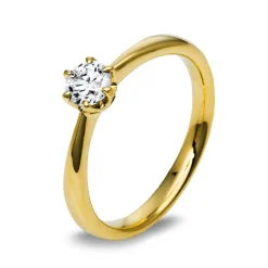 Solitär Ring 750 Gold Gelbgold Diamant Brillant 0,40 Ct. 6er-Krappe B: 2,8mm