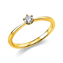 Solitär Ring 750 Gold Gelbgold Diamant Brillant 0,15 Ct 6er-Krappe B: 2,1mm