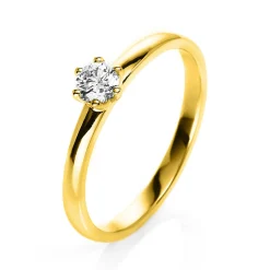 Solitär Ring 750 Gold Gelbgold Diamant Brillant 0,25 Ct 6er-Krappe B: 1,7mm