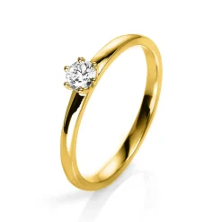 Solitär Ring 750 Gold Gelbgold Diamant Brillant 0,20 Ct. 6er-Krappe B: 1,7mm