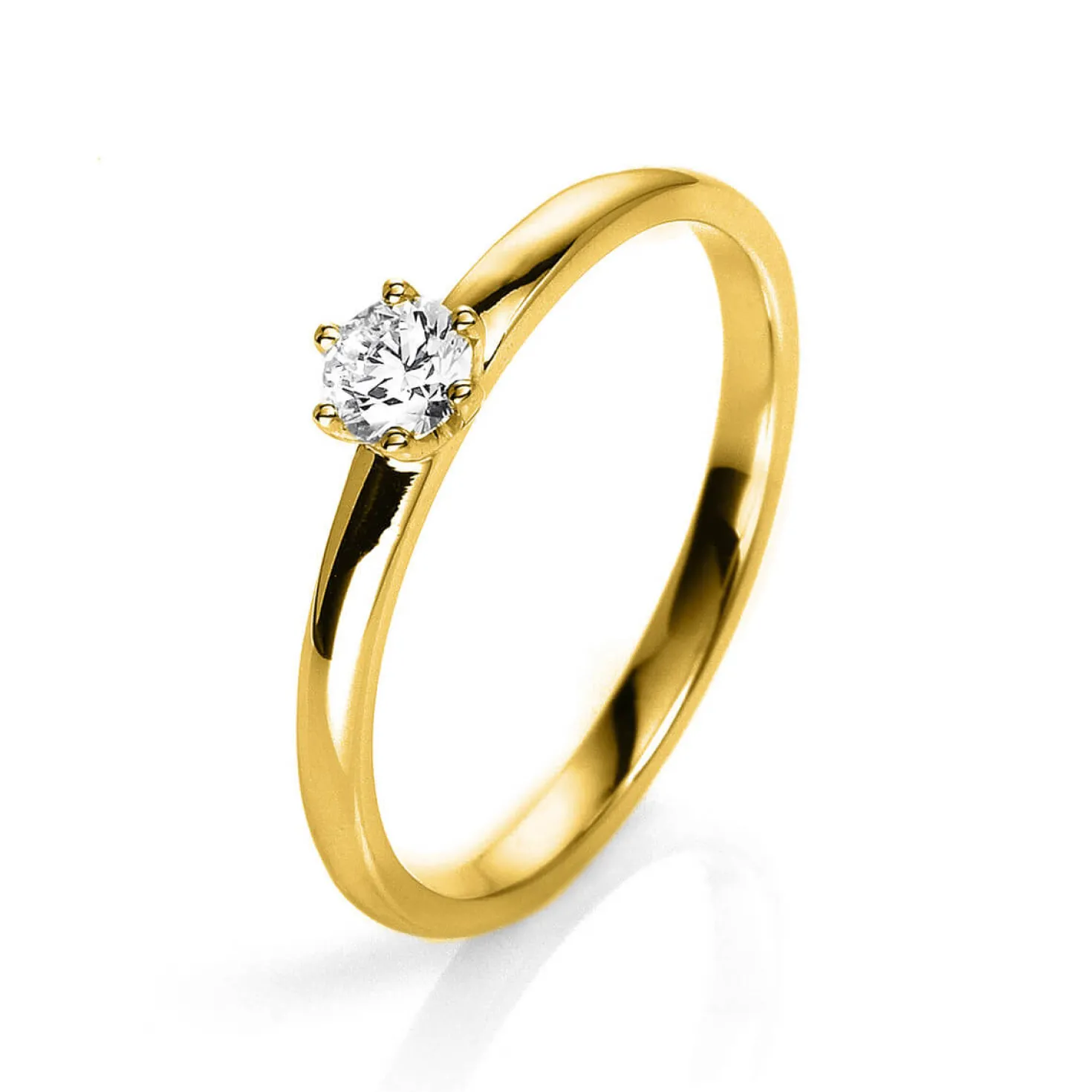 Solitär Ring 750 Gold Gelbgold Diamant Brillant 0,20 Ct. 6er-Krappe B: 1,7mm