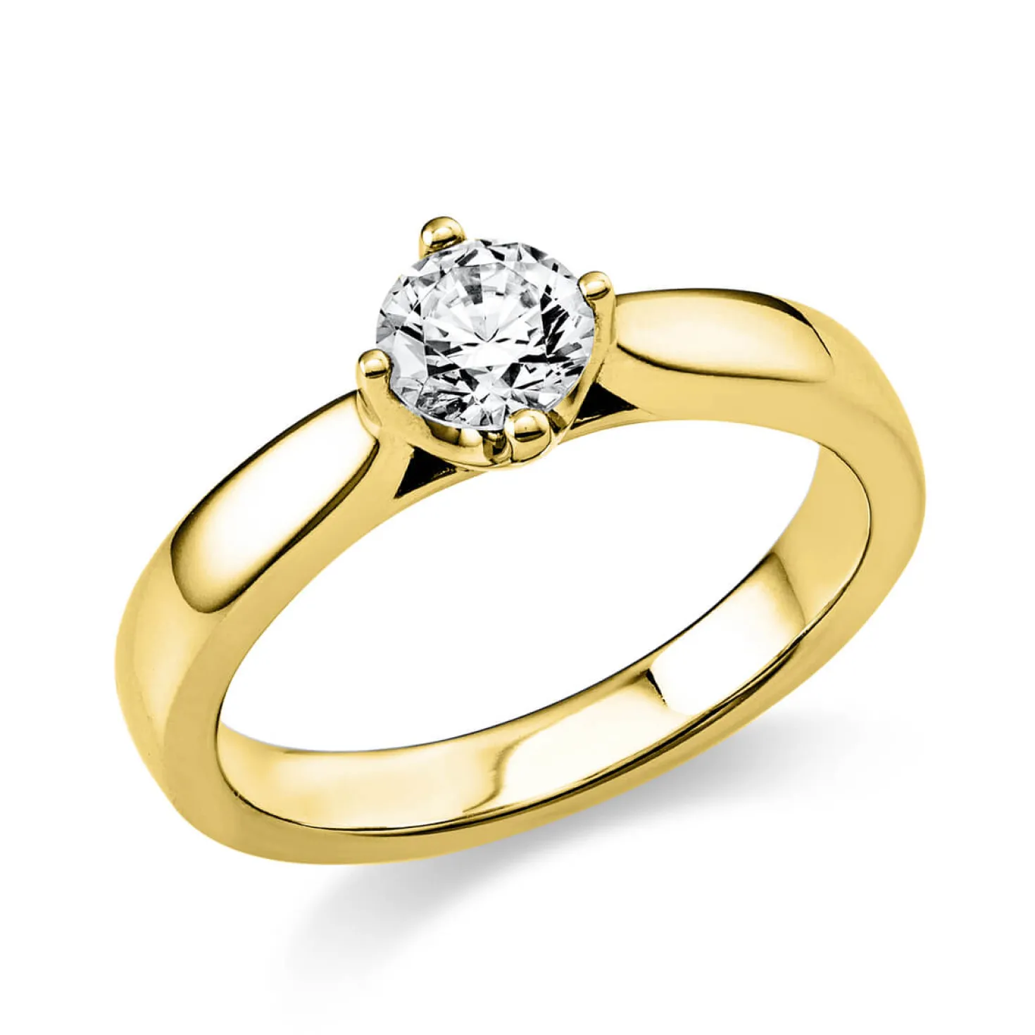 Solitär Ring 750 Gold Gelbgold Diamant Brillant 0,40 Ct. 4er-Krappe B: 2,6mm