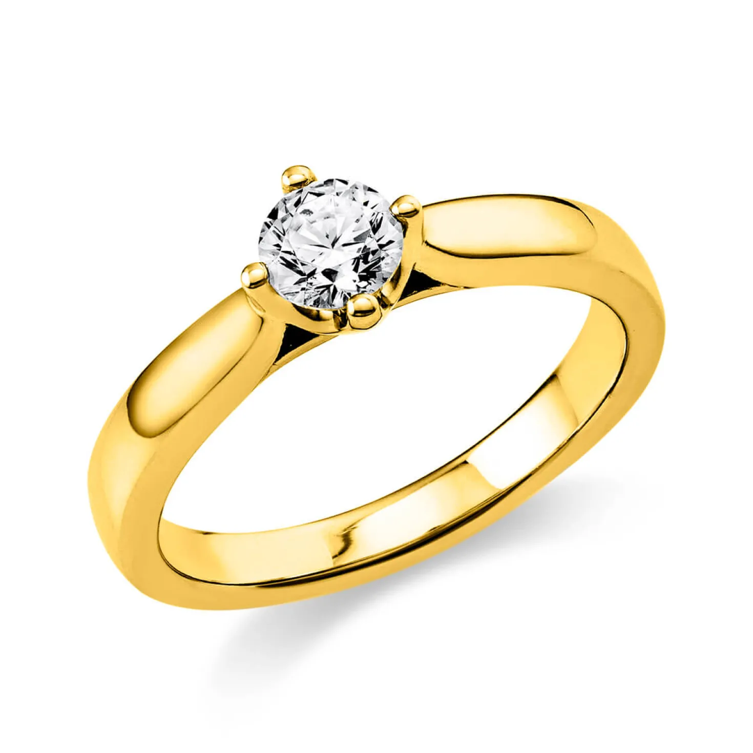 Solitär Ring 750 Gold Gelbgold Diamant Brillant 0,50 Ct. 4er-Krappe B: 2,6mm