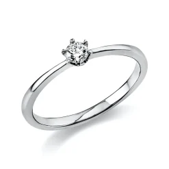 Solitär Ring 585 Gold Weißgold Diamant Brillant 0,15 Ct 6er-Krappe B: 2,1mm