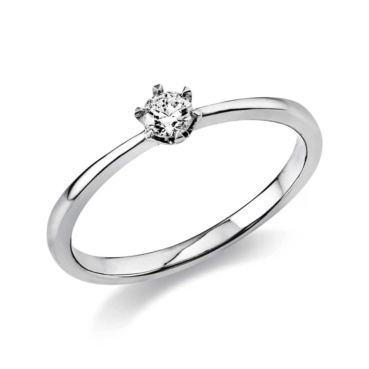 Solitär Ring 585 Gold Weißgold Diamant Brillant 0,15 Ct 6er-Krappe B: 2,1mm