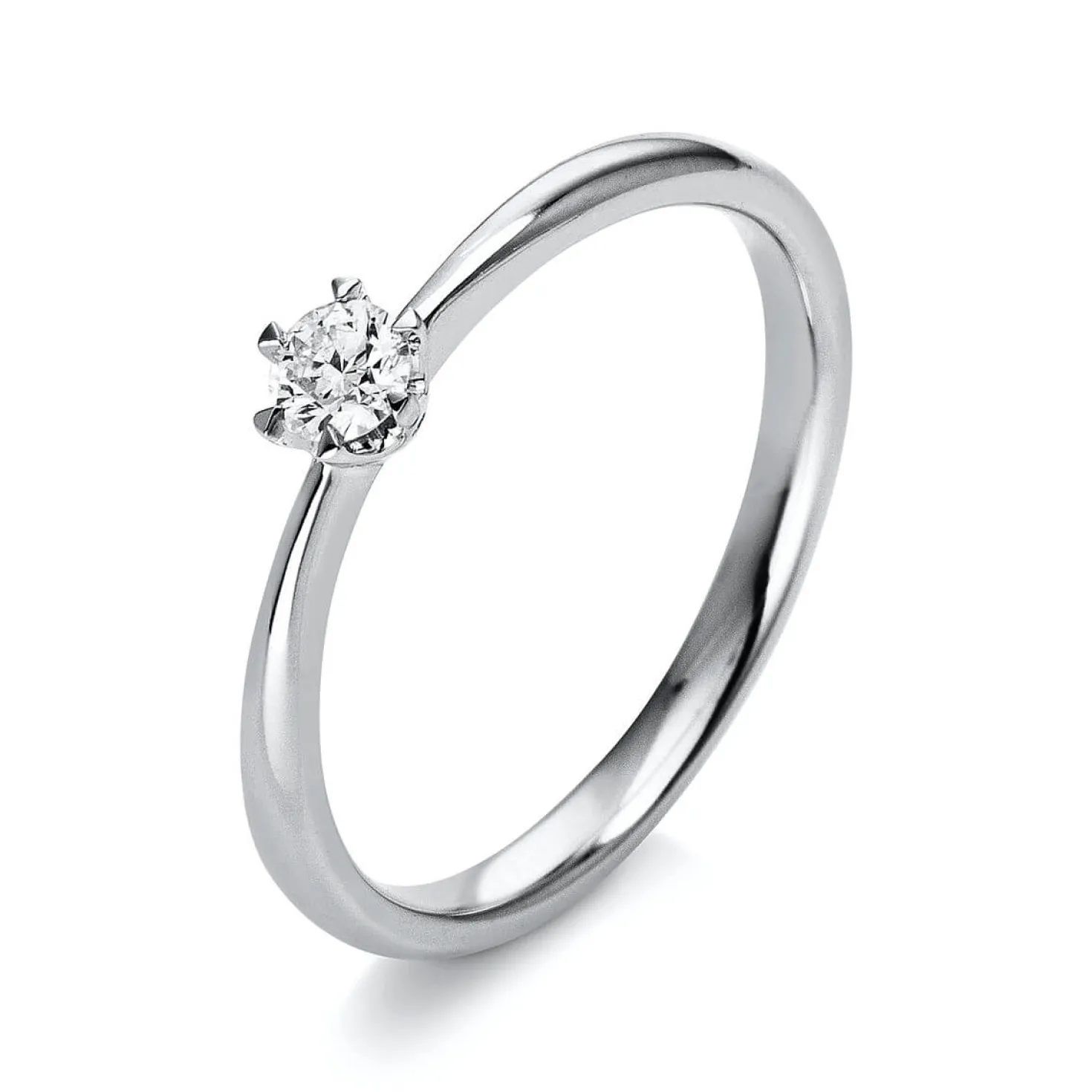 Solitär Ring 585 Gold Weißgold Diamant Brillant 0,15 Ct 6er-Krappe B: 2,1mm