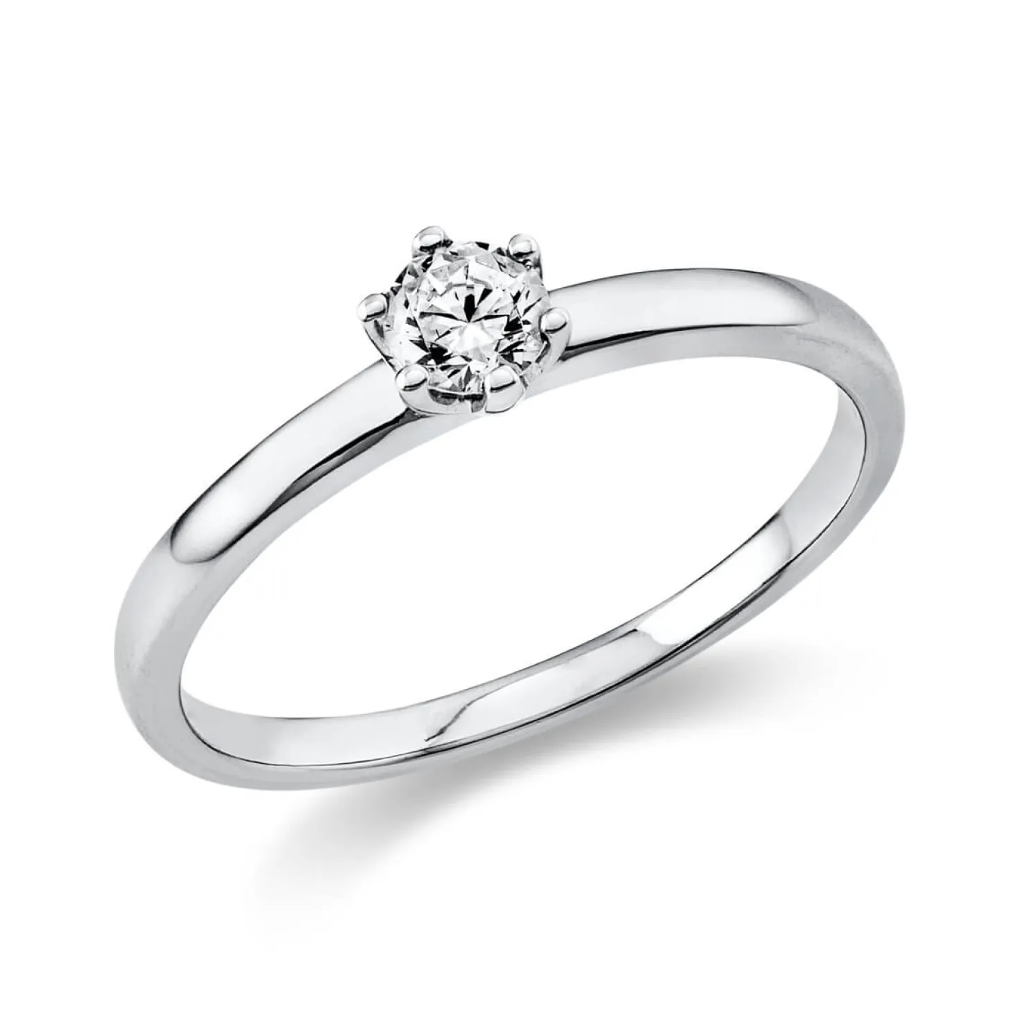 Solitär Ring 750 Gold Weißgold Diamant Brillant 0,20 Ct. 6er-Krappe B: 1,7mm
