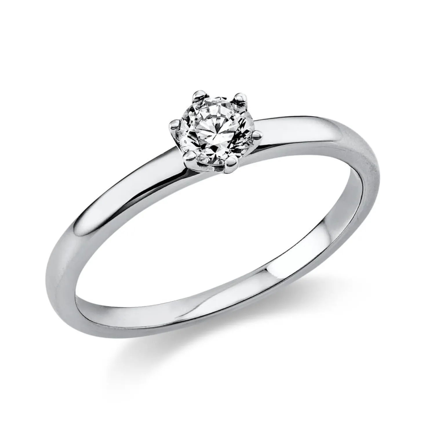 Solitär Ring 750 Gold Weißgold Diamant Brillant 0,25 Ct 6er-Krappe B: 1,7mm