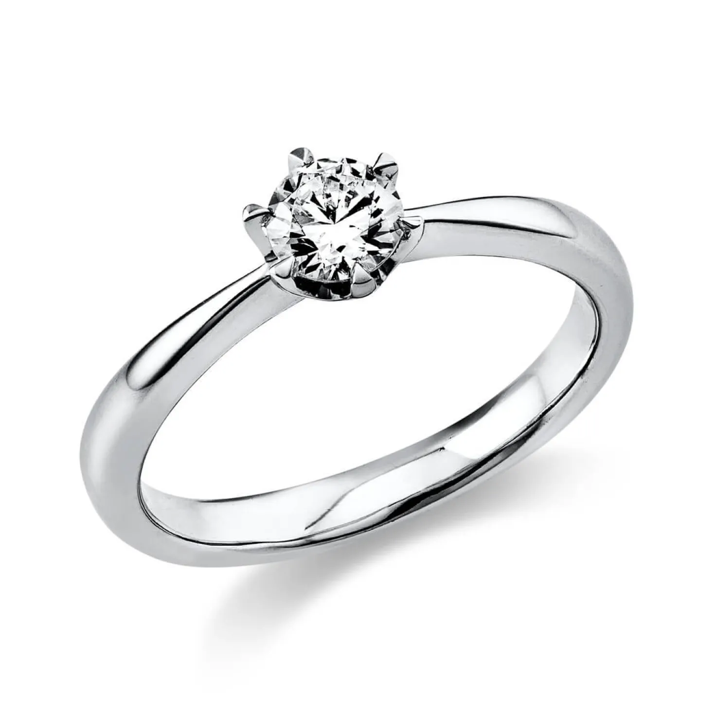 Solitär Ring 750 Gold Weißgold Diamant Brillant 0,40 Ct. 6er-Krappe B: 2,8mm