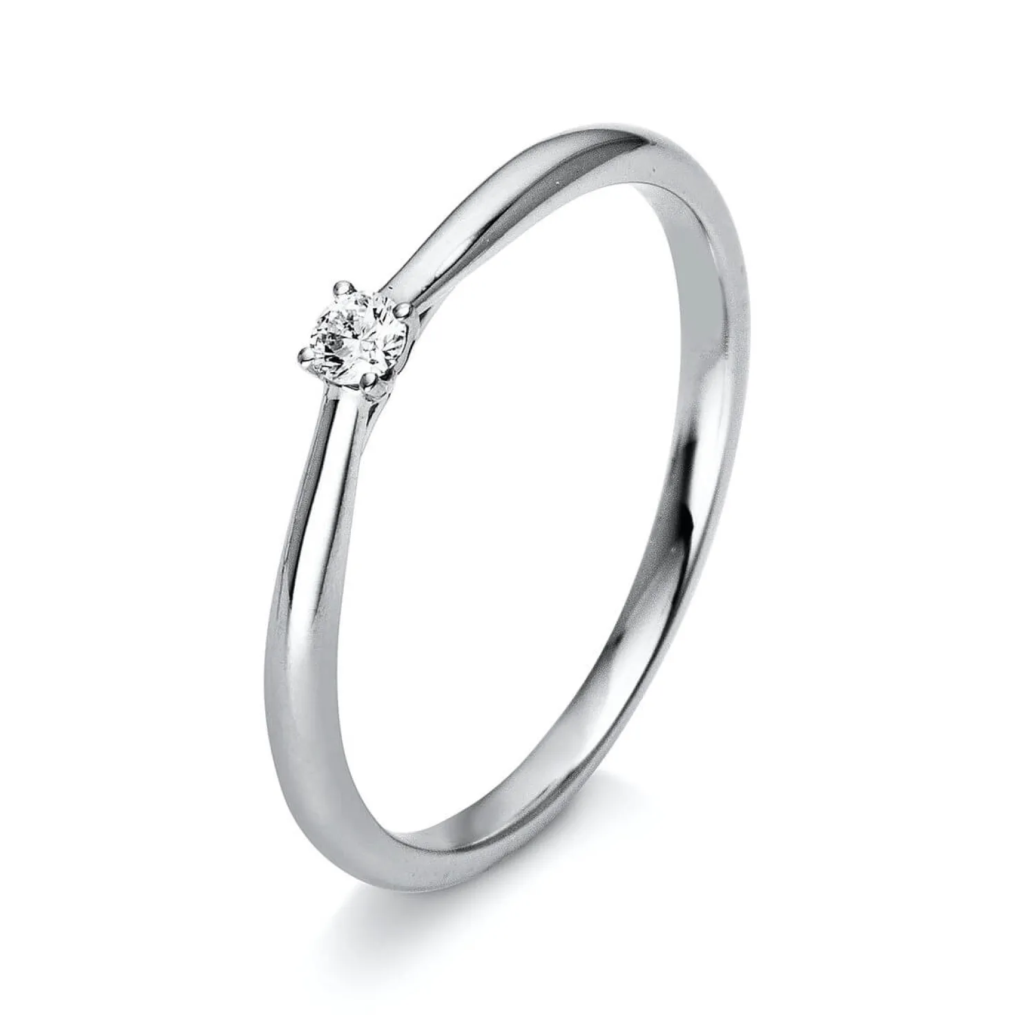 Solitär Ring 585 Gold Weißgold Diamant Brillant 0,05 Ct 4er-Krappe B: 1,7mm