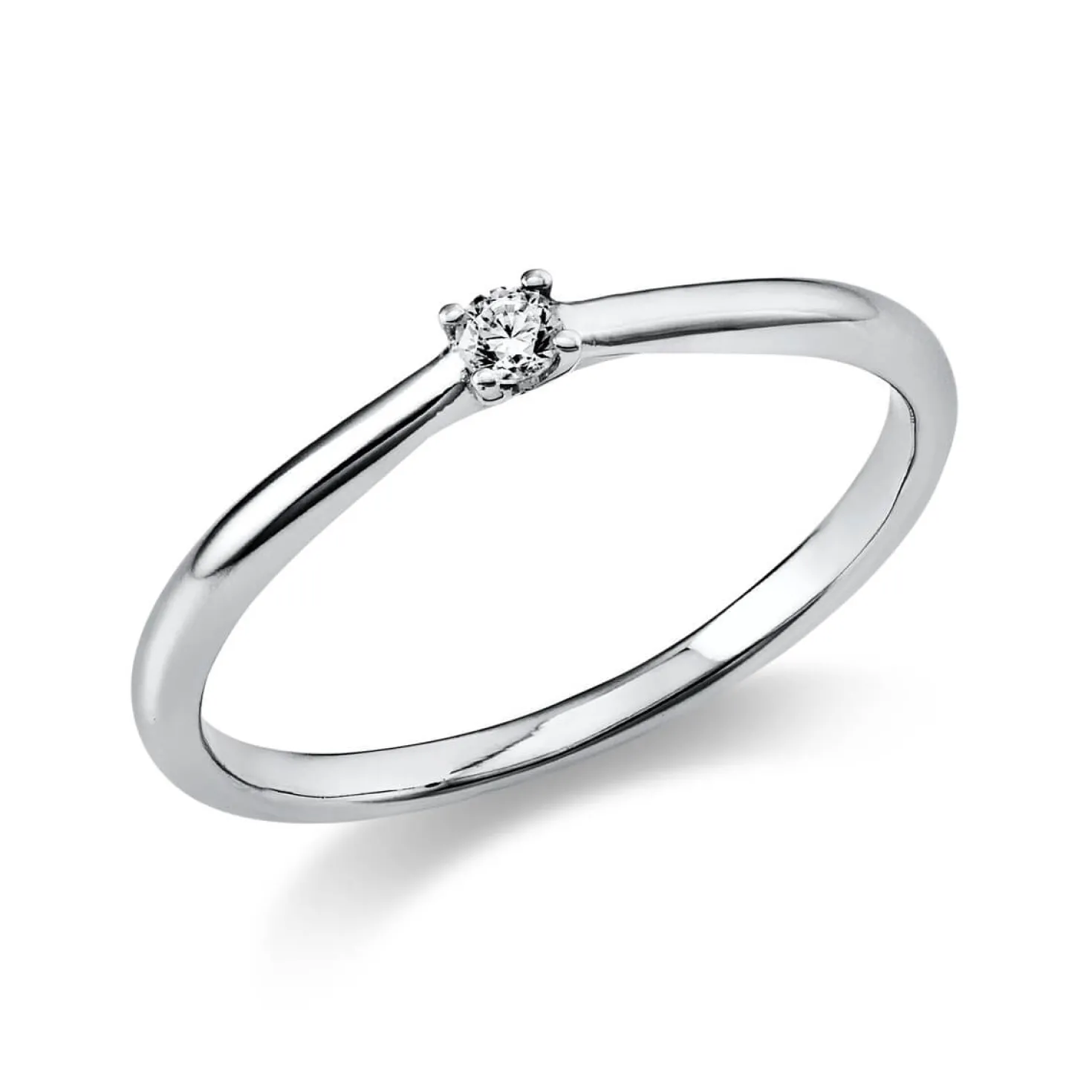 Solitär Ring 585 Gold Weißgold Diamant Brillant 0,05 Ct 4er-Krappe B: 1,7mm