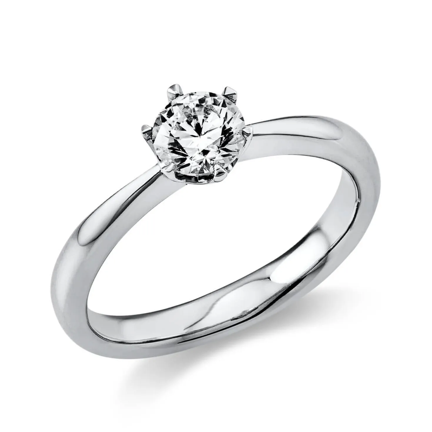 Solitär Ring 750 Gold Weißgold Diamant Brillant 0,50 Ct. 6er-Krappe B: 3,1mm