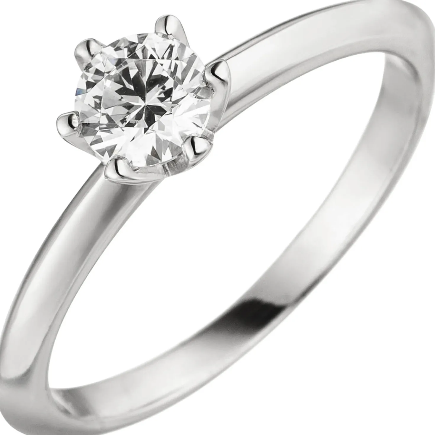 Solitär Ring 585 Gold Weißgold mit Diamant Brillant 0,50 ct. W-SI 6er-Krappe