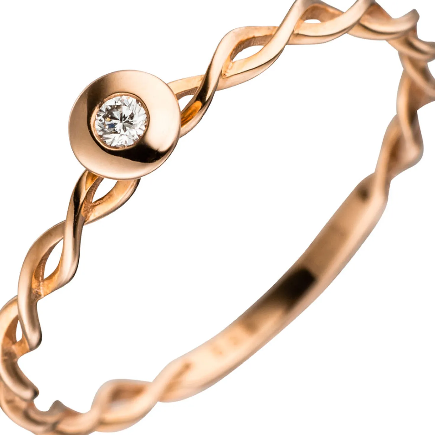 Solitär Ring mit Diamant 0.03Ct Brillant 585 Gold Rotgold gedreht