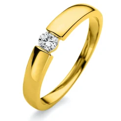 Solitär Ring Spannring aus 585 Gold Gelbgold mit Diamant Brillant 0,15 Ct.