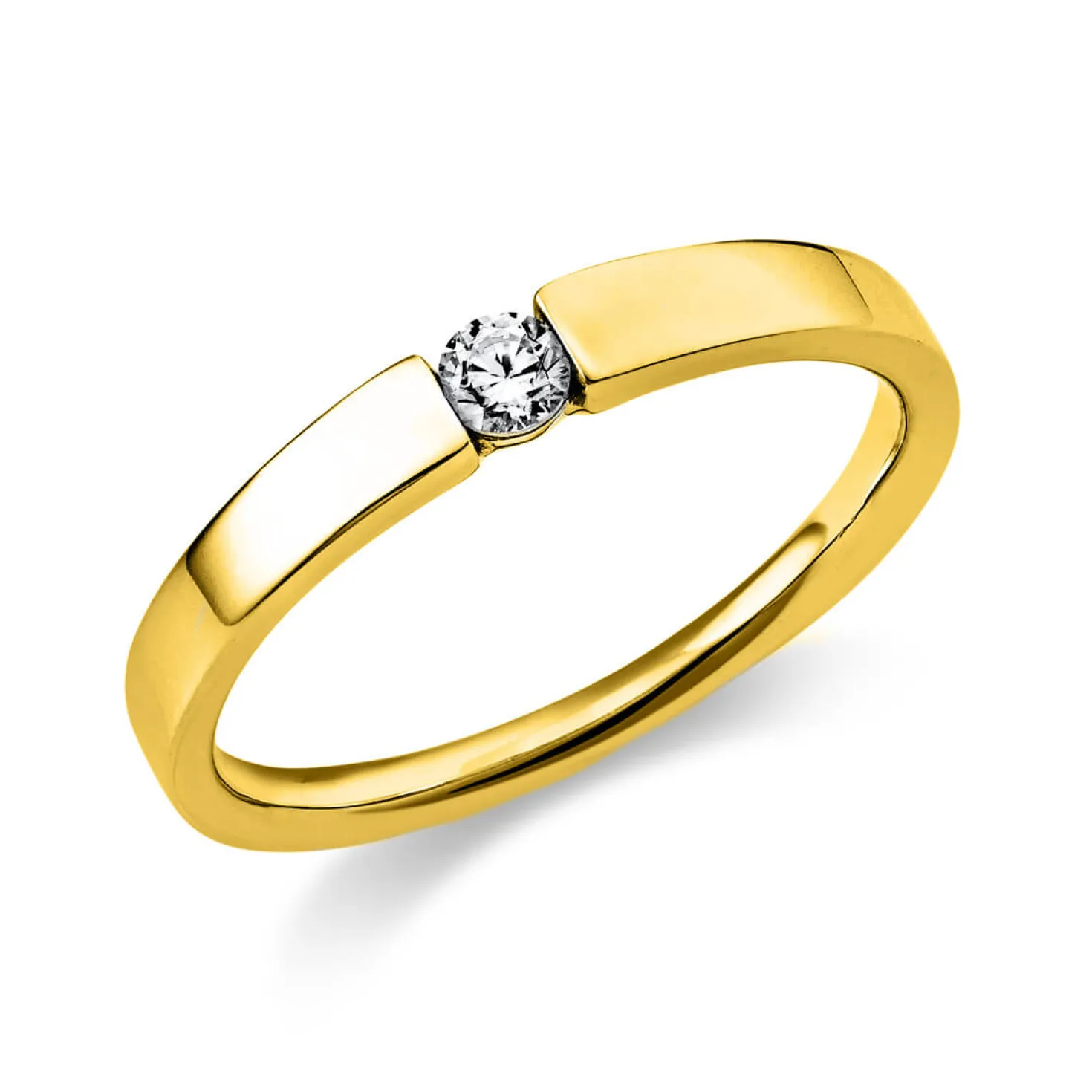 Solitär Ring Spannring aus 750 Gold Gelbgold mit Diamant Brillant 0,10 Ct.