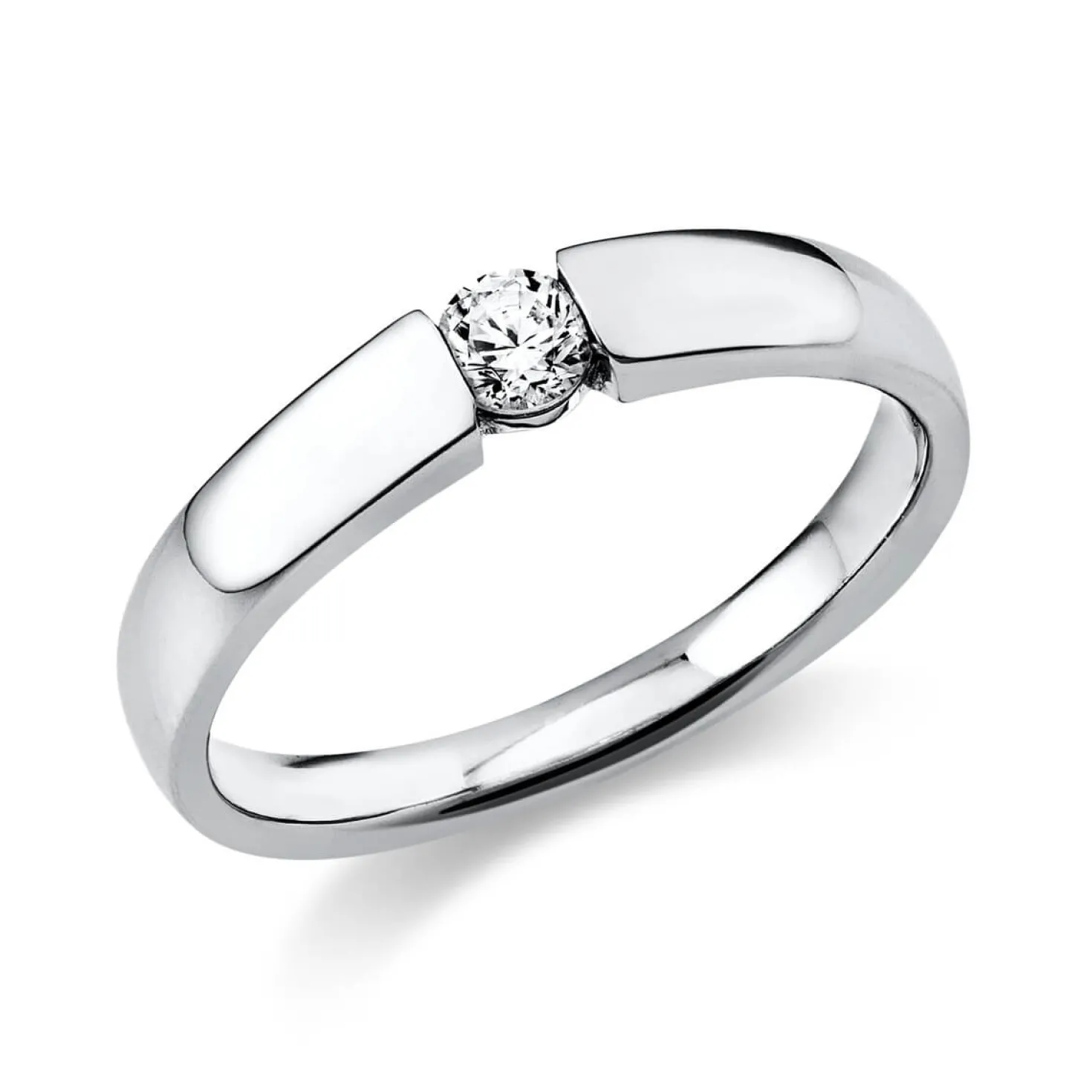 Solitär Ring Spannring aus 585 Gold Weißgold mit Diamant Brillant 0,15 Ct.