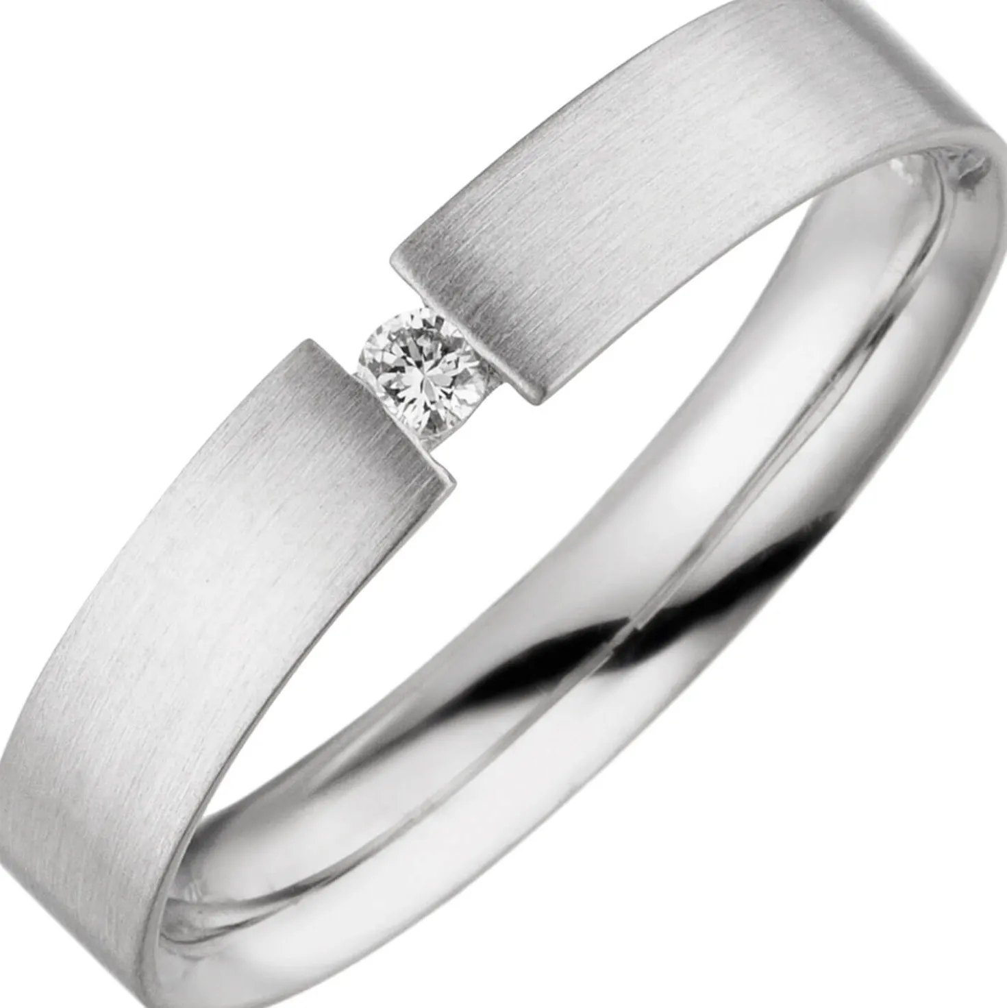 Solitär Ring Spannring 925 Silber Diamant Brillant 0,04 Ct W/P1 mattiert