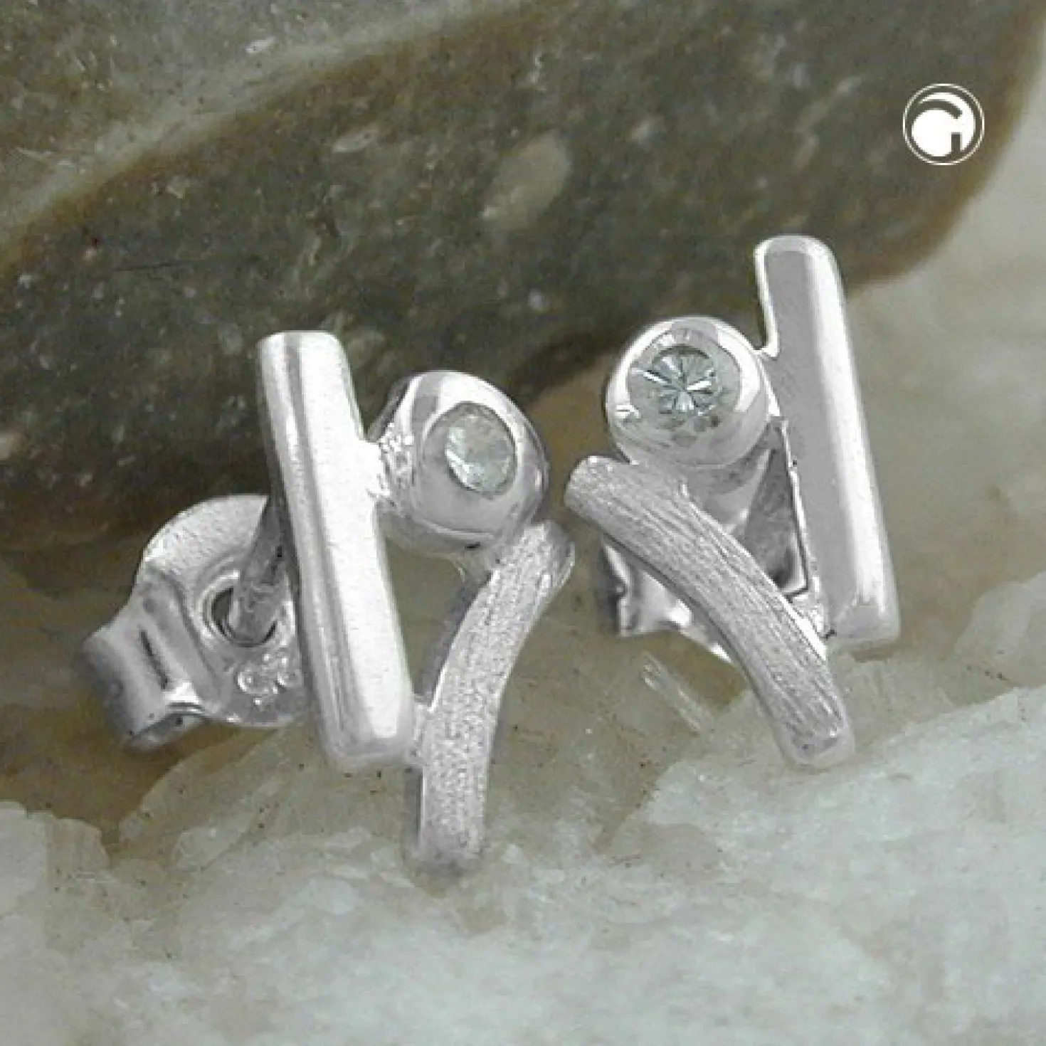 Stecker Ohrstecker aus 925 Silber matt - glänzend, mit Zirkonia, Damen