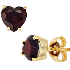 Stecker Ohrstecker Herz mit Granate, 333 Gold Gelbgold Echtgold, Damen