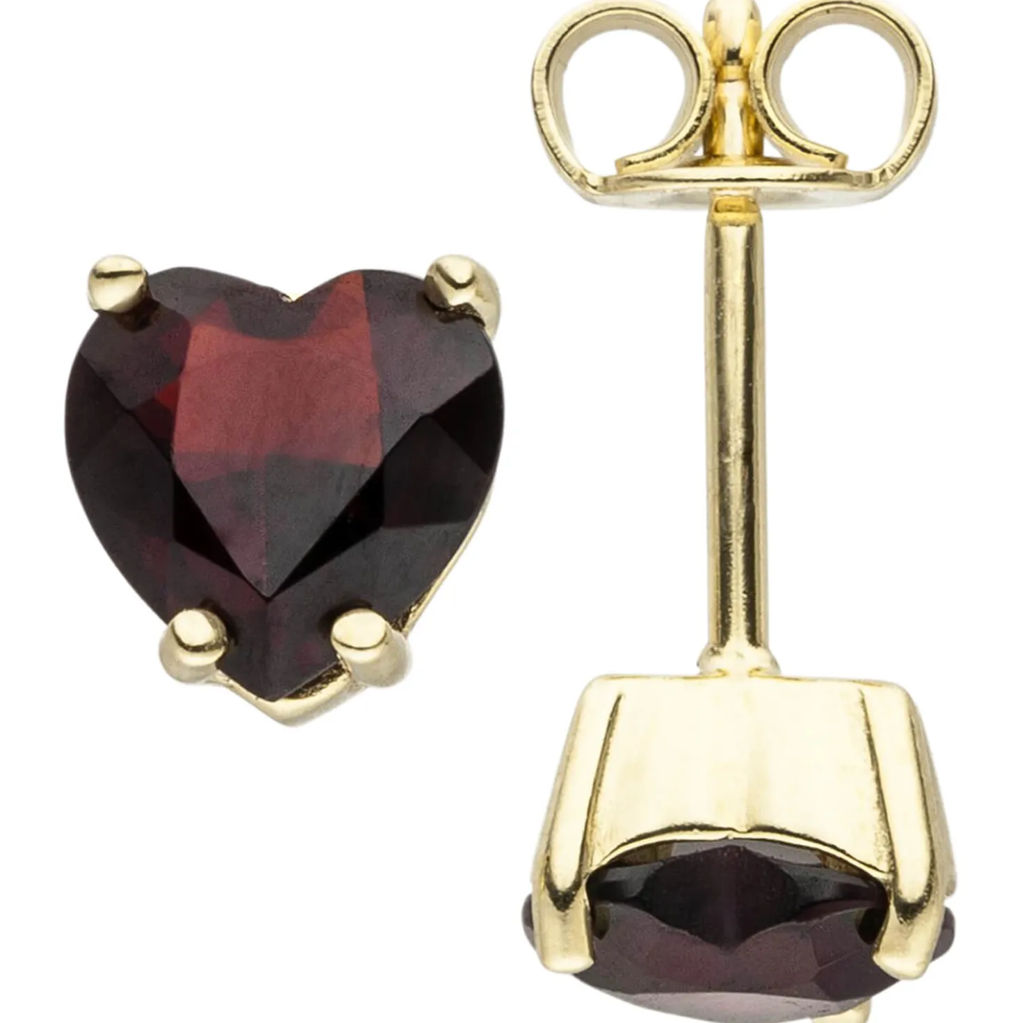 Stecker Ohrstecker Herz mit Granate, 333 Gold Gelbgold Echtgold, Damen