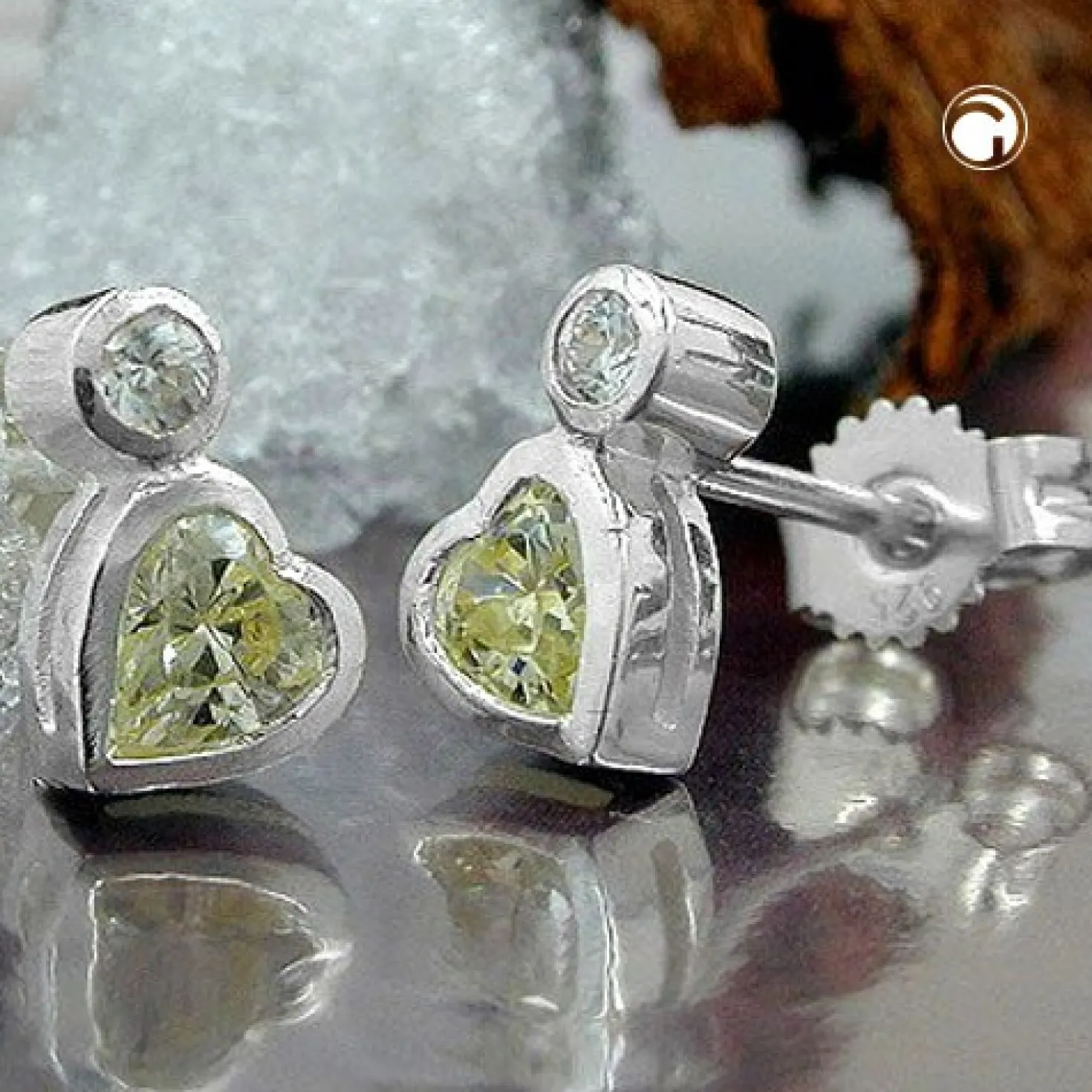 Stecker Ohrstecker Herz, Zirkonia & Peridot hellgrün, 925 Silber