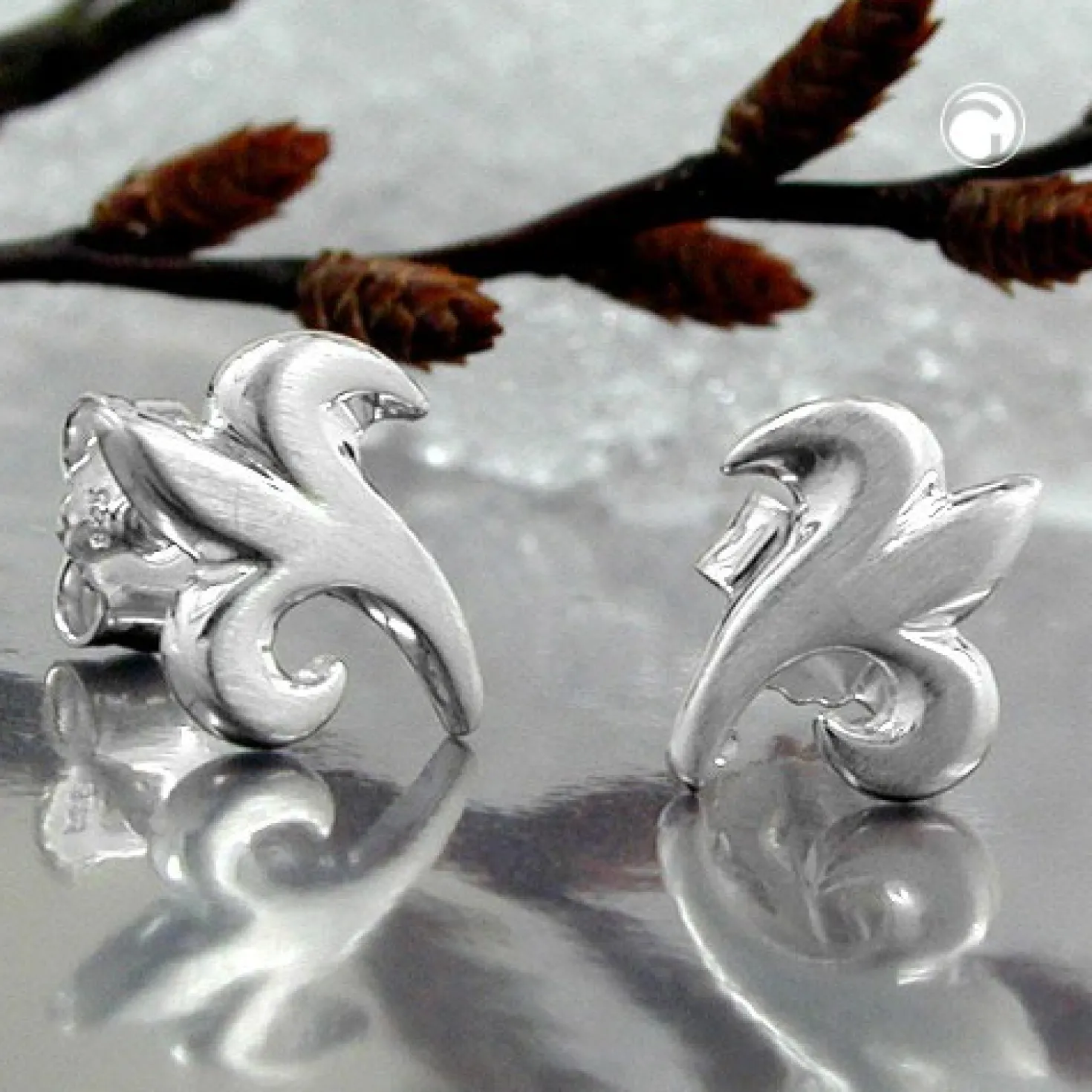 Stecker Ohrstecker, kleine Blüte, mattiert, echtes 925 Silber, Damen