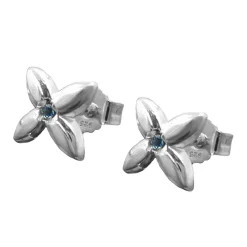 Stecker Ohrstecker kleine Blüte, Spinell hellblau, 925 Silber, Damen
