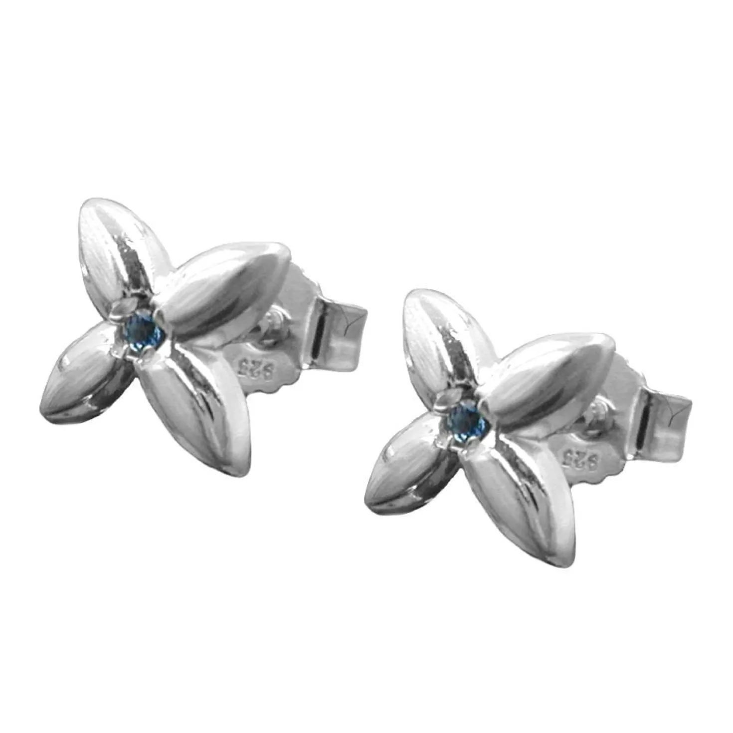 Stecker Ohrstecker kleine Blüte, Spinell hellblau, 925 Silber, Damen